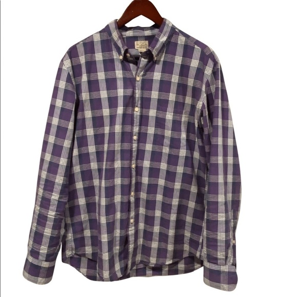 J Crew Long Sleeved Purple Checked Woven Button Down Large - Picture 1 of 6